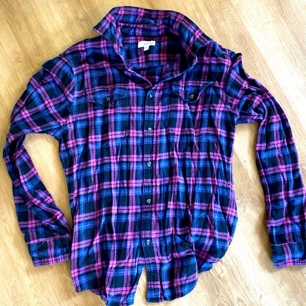 Purple Blue and black plaid flannel